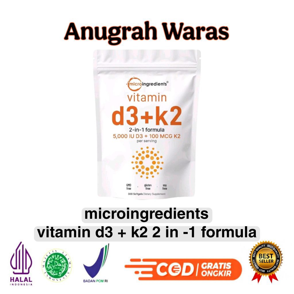 Microingredients Vitamin D3 + K2 2-in-formula 5000IU D3 + 100 MCG K2 isi 300 softgels