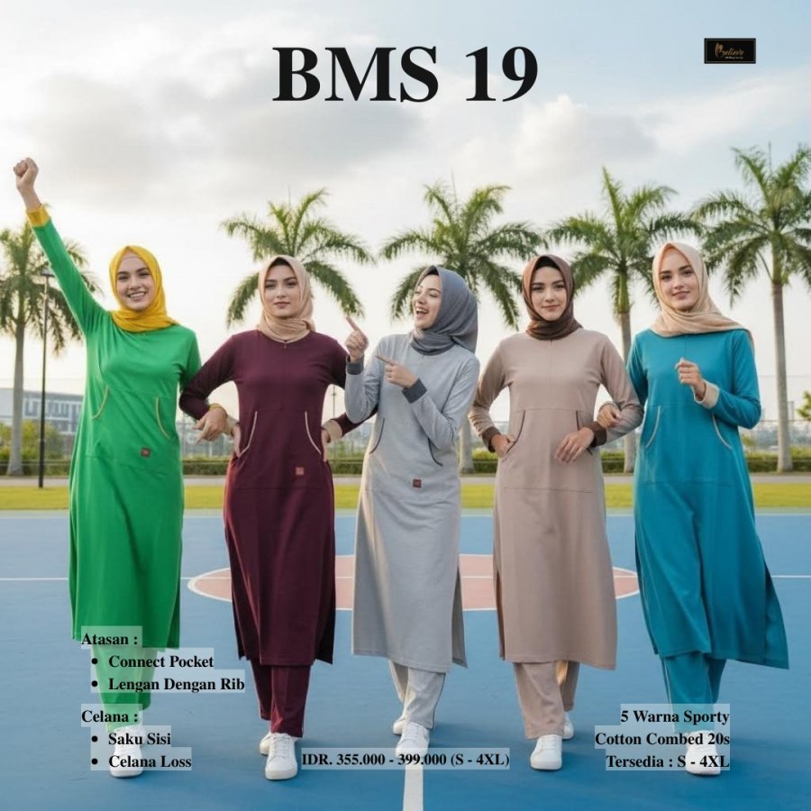 BELIEVE BMS 19 - Setelan Olahraga Wanita Muslimah Syar'i - Outfit Sport Senam Yoga Jogging Padel Kek