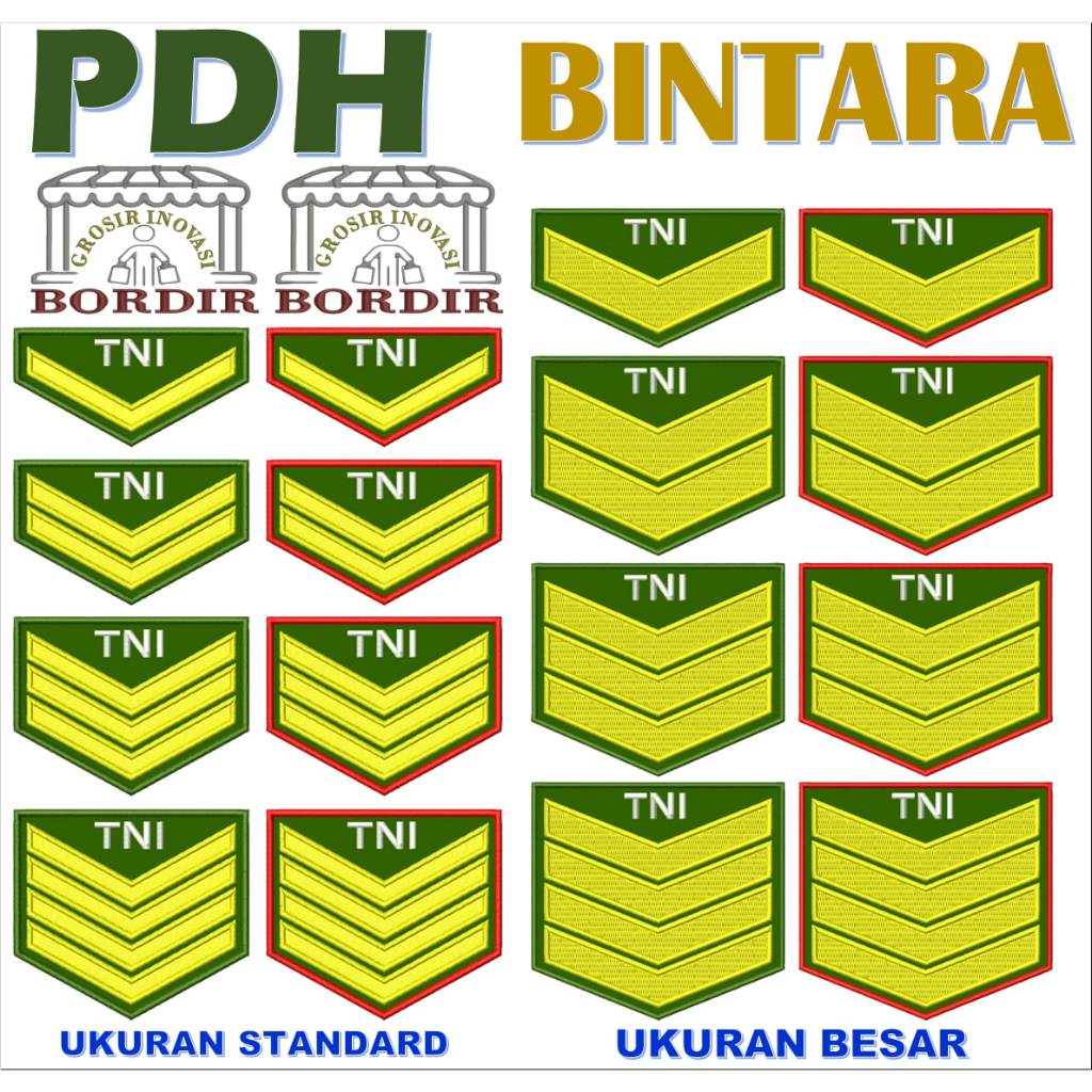 1 PANGKAT SERDA SERTU SERKA SERMA PDH PERKERAS MIKA TNI AD LURUS BORDIR PATCH EMBROIDERY GIB