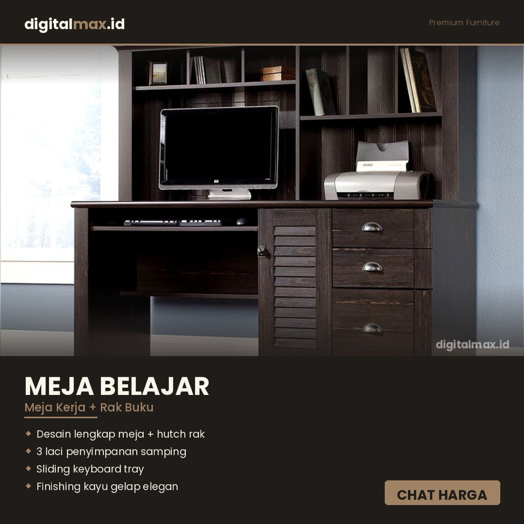 Meja Belajar Rak Buku Meja Kerja Komputer Meja Kantor Kayu Laci Keyboard Tray Hutch Desk