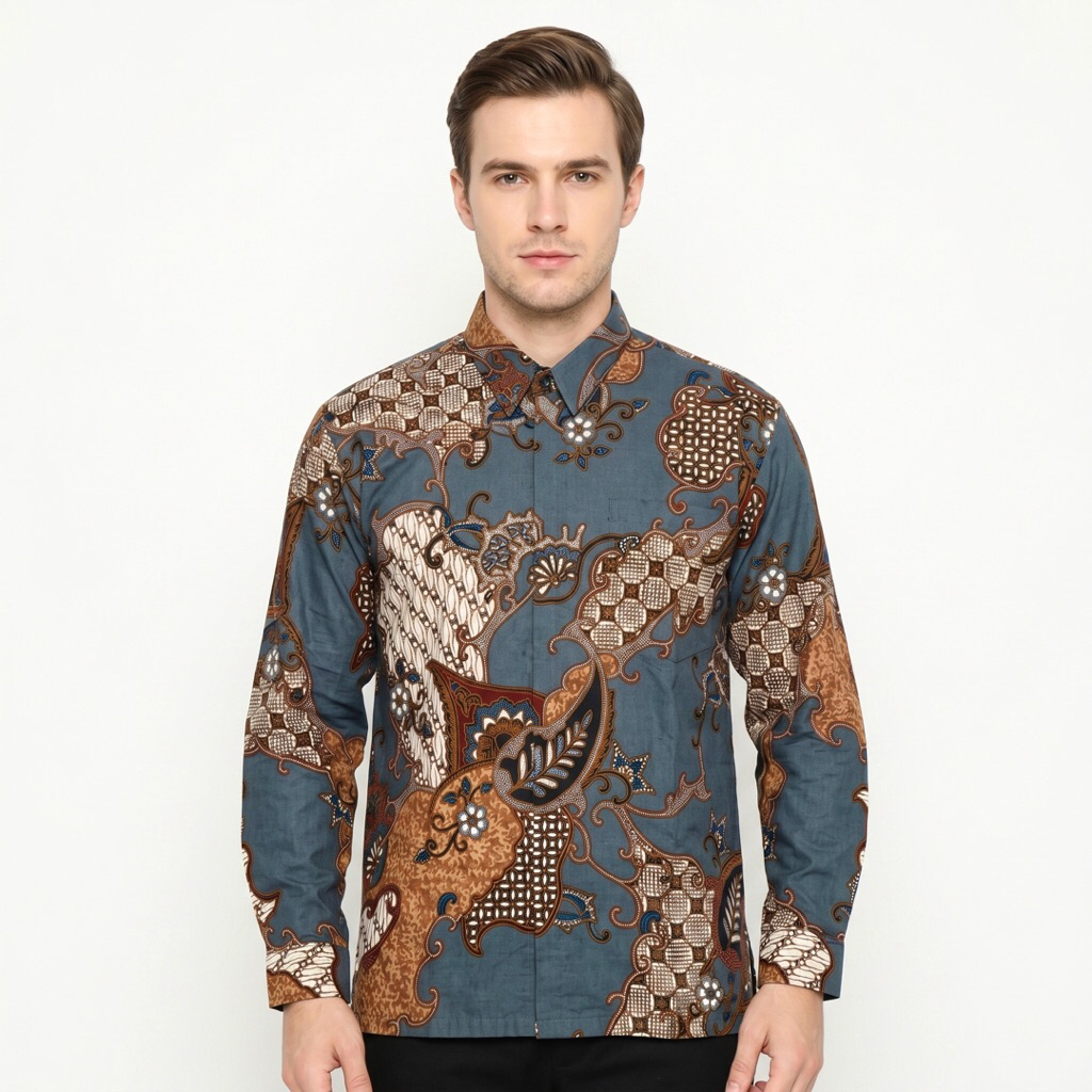 |Magnus| Kemeja Batik Pria Lengan Panjang Bahan Katun 40S Lapis Furring Arrow Warna Biru Tua
