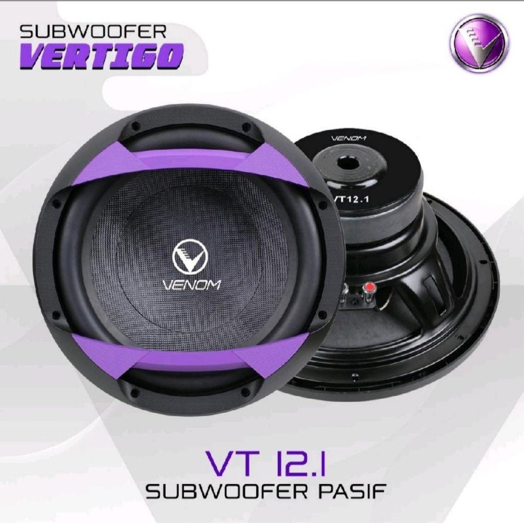 Subwoofer venom vertigo VT 12.1 subwoofer audio mobil 12 inch 4 ohm 68 DB SPL 120 Watt input daya 24