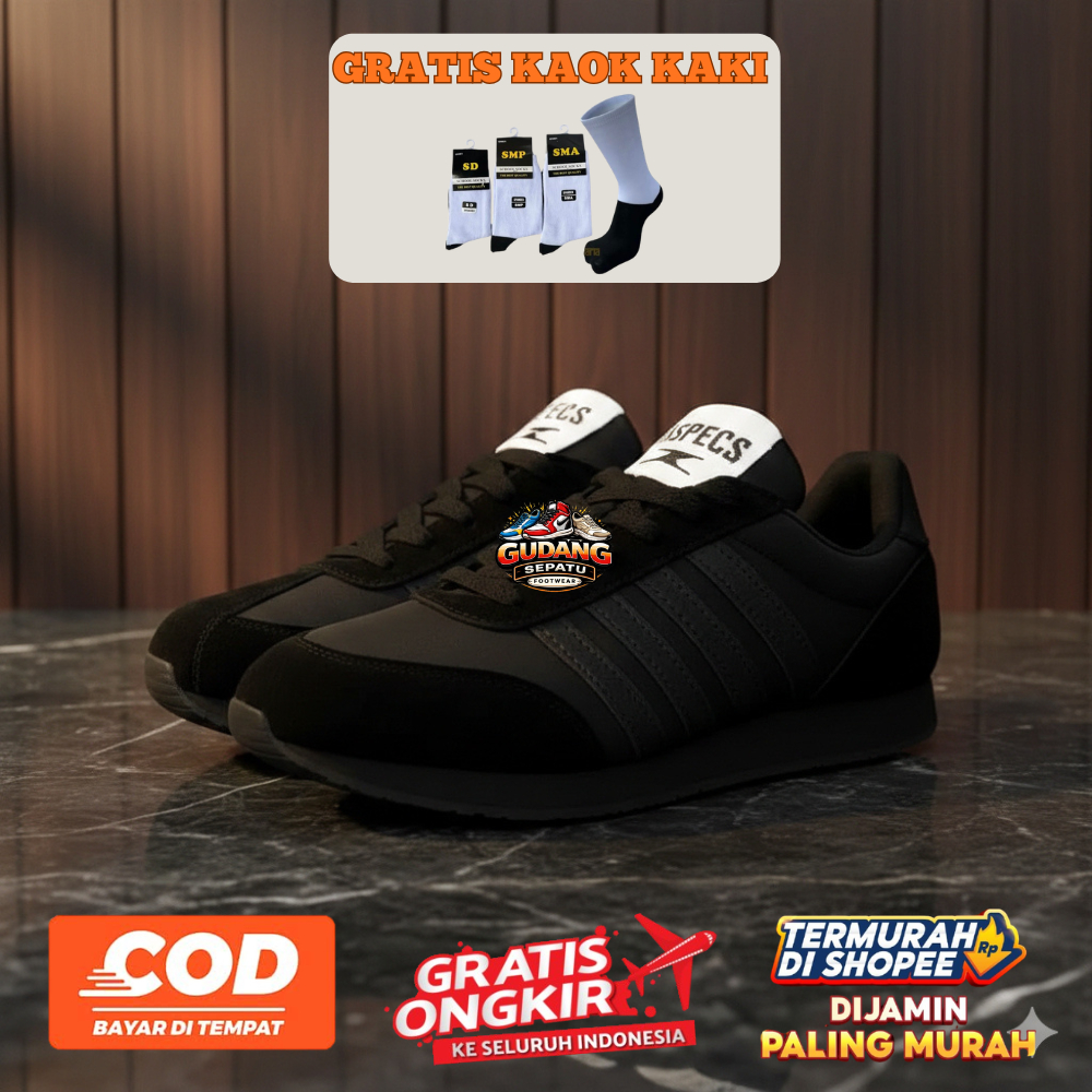 BISA COD Sepatu Sekolah Anak SPECS 104 All Black Laki-Laki & Perempuan Kekinian