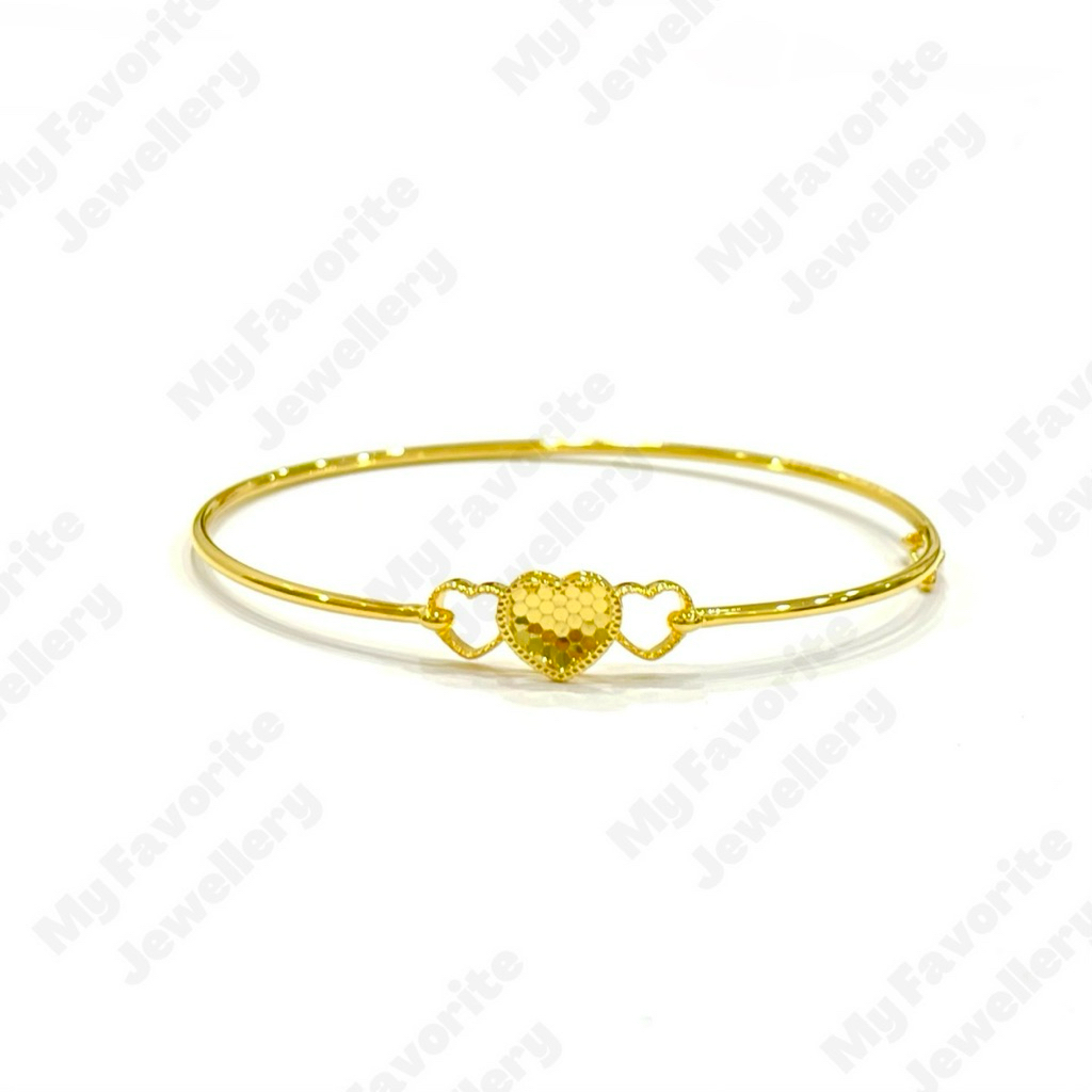 Gelang Bangle Triple Love Kaca-kaca Emas Asli Kadar 700