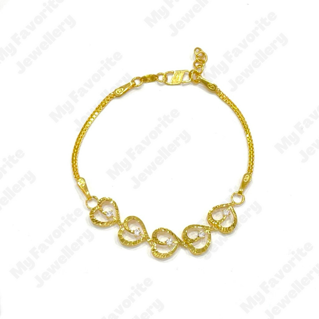 Gelang Italy Double Variasi Hati Love Ad Emas Asli Kadar 875 20K