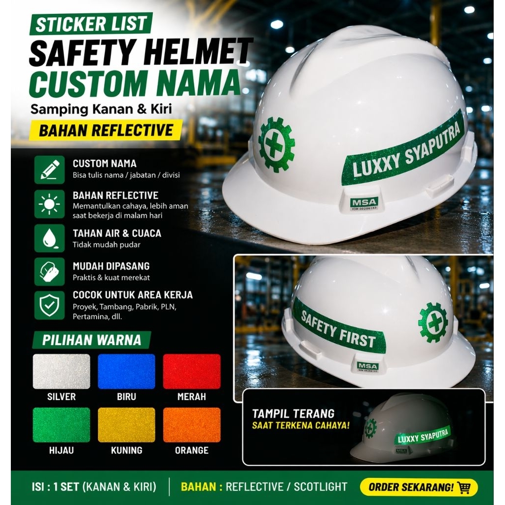 Stiker Helm Safety Helm Proyek K3 Replecetive | Stiker Helm Safety Custom Nama