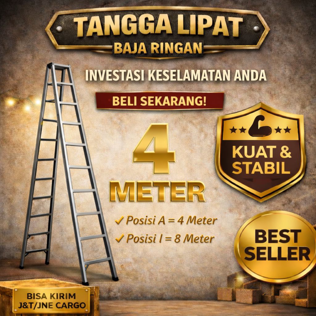 PALING MURAH DI SHOPEE TANGGA LIPAT 4 METER BAHAN BAJA RINGAN SUPER KUAT, KOKOH DAN BERKUALITAS TIDA