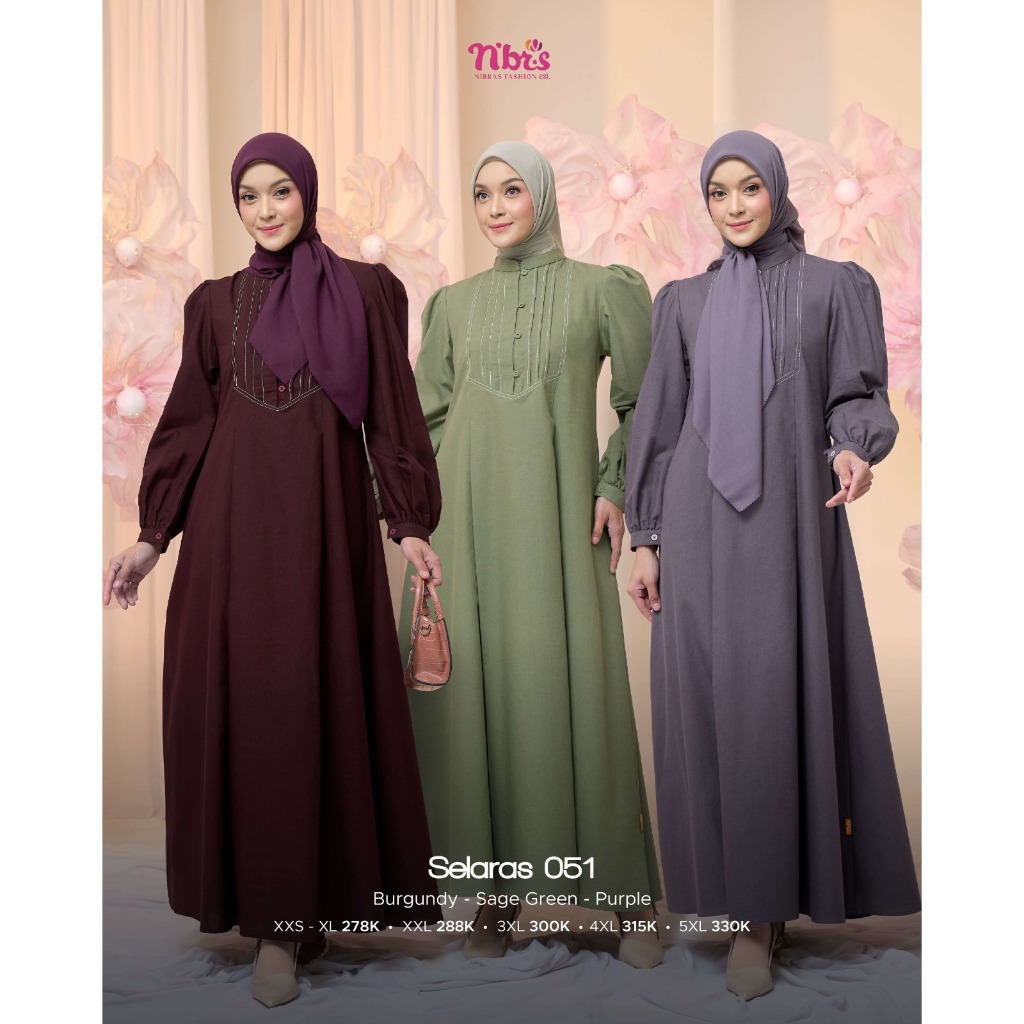 Gamis Nibras Selaras 051 Gamis Polos Gamis NBRS Gamis Burgundy Purple Sage Green Bahan Linen