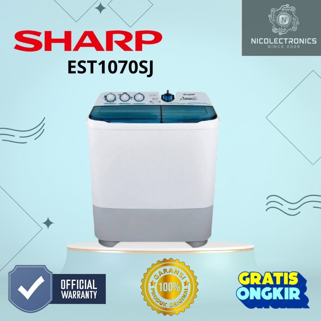 Mesin Cuci Sharp 2 Tabung EST1070SJ / EST1270SJ Mesin Cuci 2 Tabung 10kg / 12kg Sharp