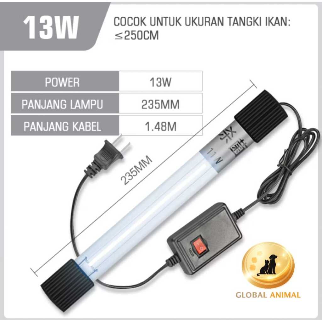 LAMPU UV 13W lampu uv 13 watt lampu selam sterilisasi air akuarium kolam ikan uv lamp aquarium
