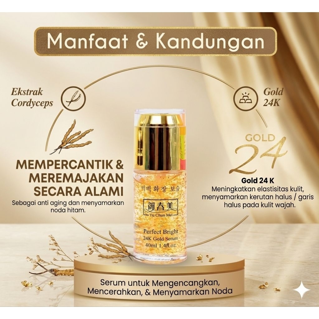 YU CHUN MEI CORDYCEPS SERUM PURE GOLD 24K SERUM  -  PERFECT BRIGHT 30 ML - SERUM ORI YU CHUN MEI (BP