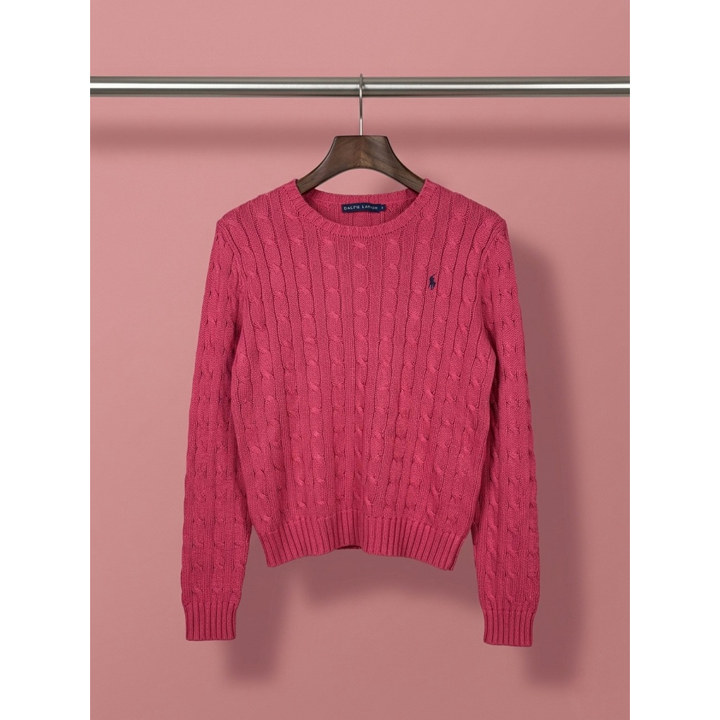 Sweater Polo Ralph Lauren Cableknit Rajut Full Kepang Red Coral