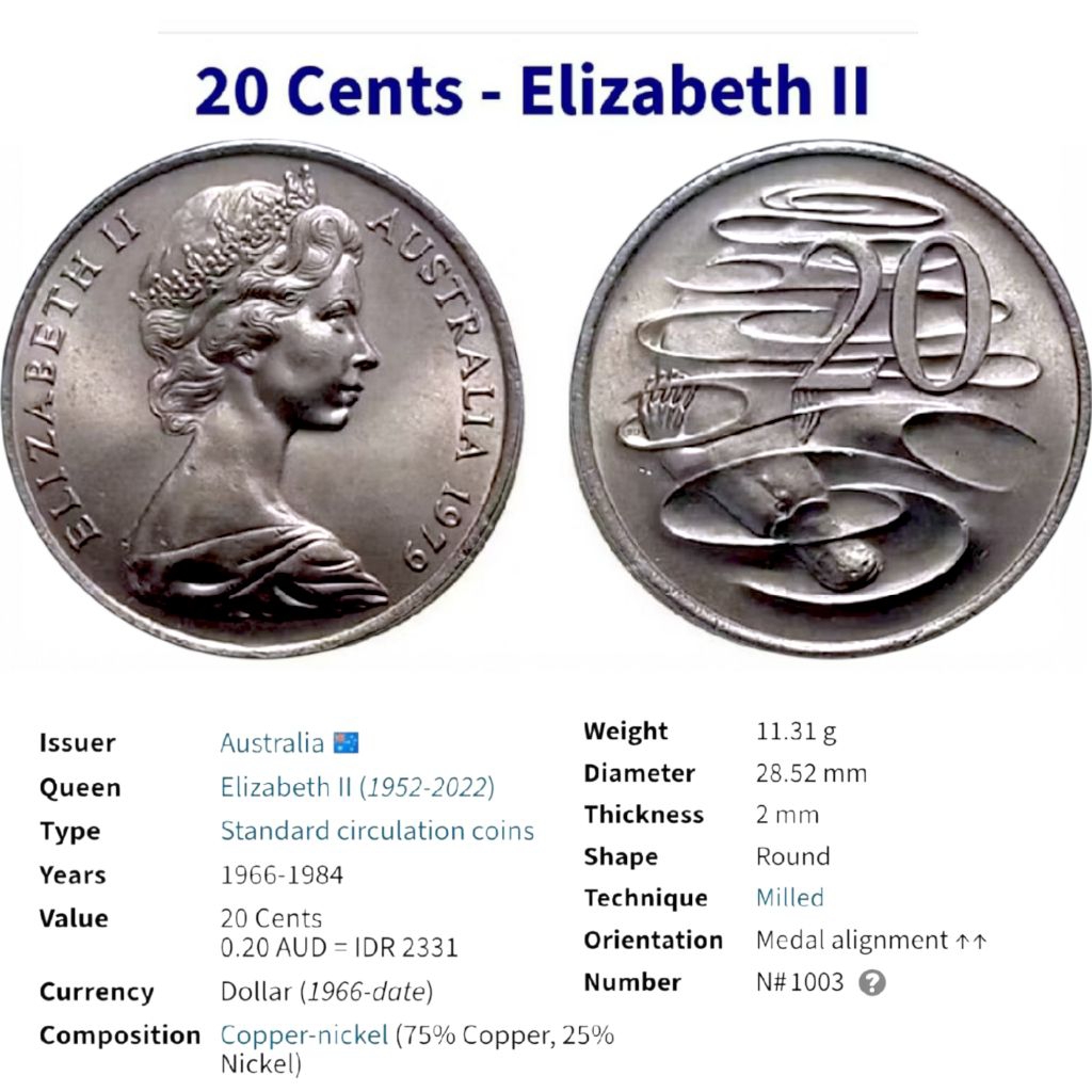 KOIN PERAK 20 CENTS ELIZABETH II AUSTRALIAN