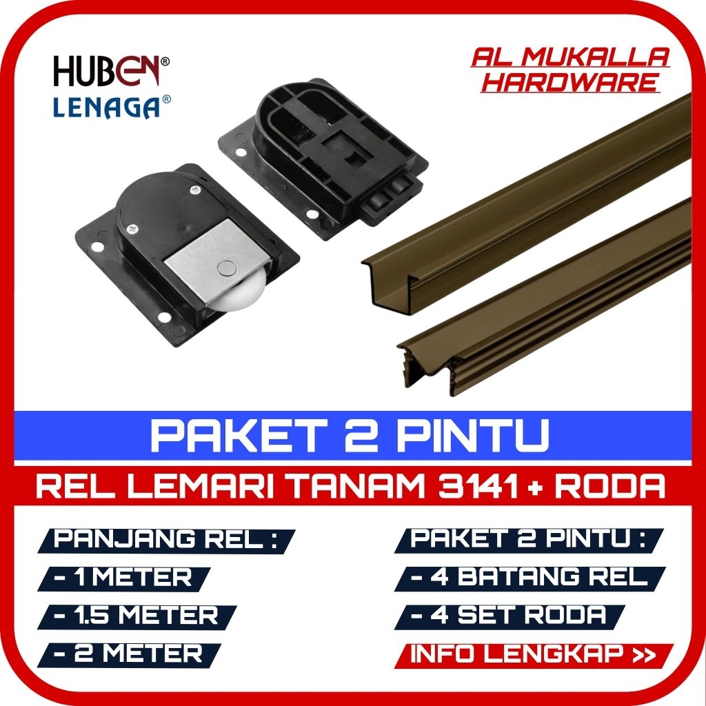 [ 2 Pintu ] Rel Lemari Sliding 2 Pintu 1/1.5/2 Meter Rel LAS - 02 - U M Lengkap Dengan Roda Lemari G
