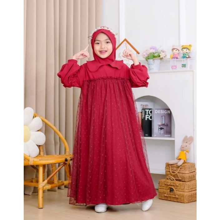 Gamis Anak Perempuan Sakura Kids Maxy BP Bahan Kain Crinkle Mix Tile Size L XL Dress Anak Perempuan 