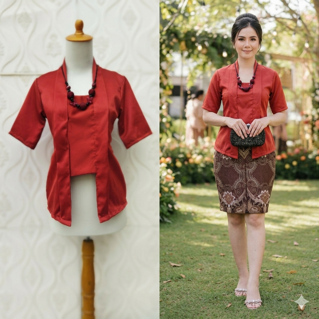 DISKON MURAH Atasan Kebaya Kutubaru Modern Atasan Wanita Polos Premium Jumbo Lengan Pendek Baju Tuni