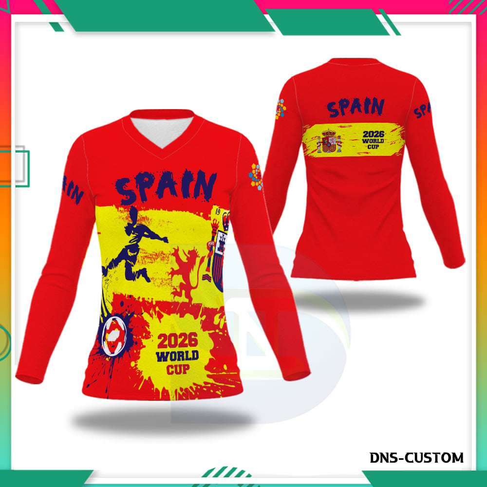 Kaos Piala Dunia Spanyol Wanita/Jersey Piala Dunia Spain Baju Kekinian Lengan Panjang