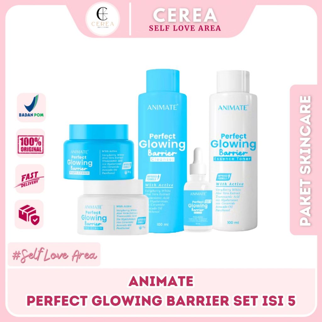 [BPOM] Animate Perfect Glowing Barrier Series 5in1 Skincare Wajah Paketan Paket Biru