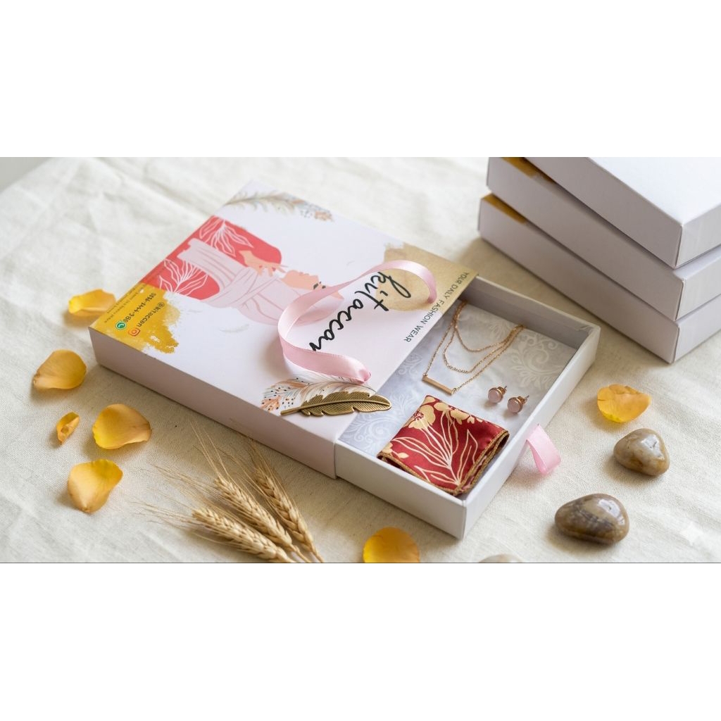 Paperbag (HARD Sliding Bag) Packaging Hijab 2in1 Bag Box Size 18x18x3 Kotak GIFT WEDDING BRIDESMAID 