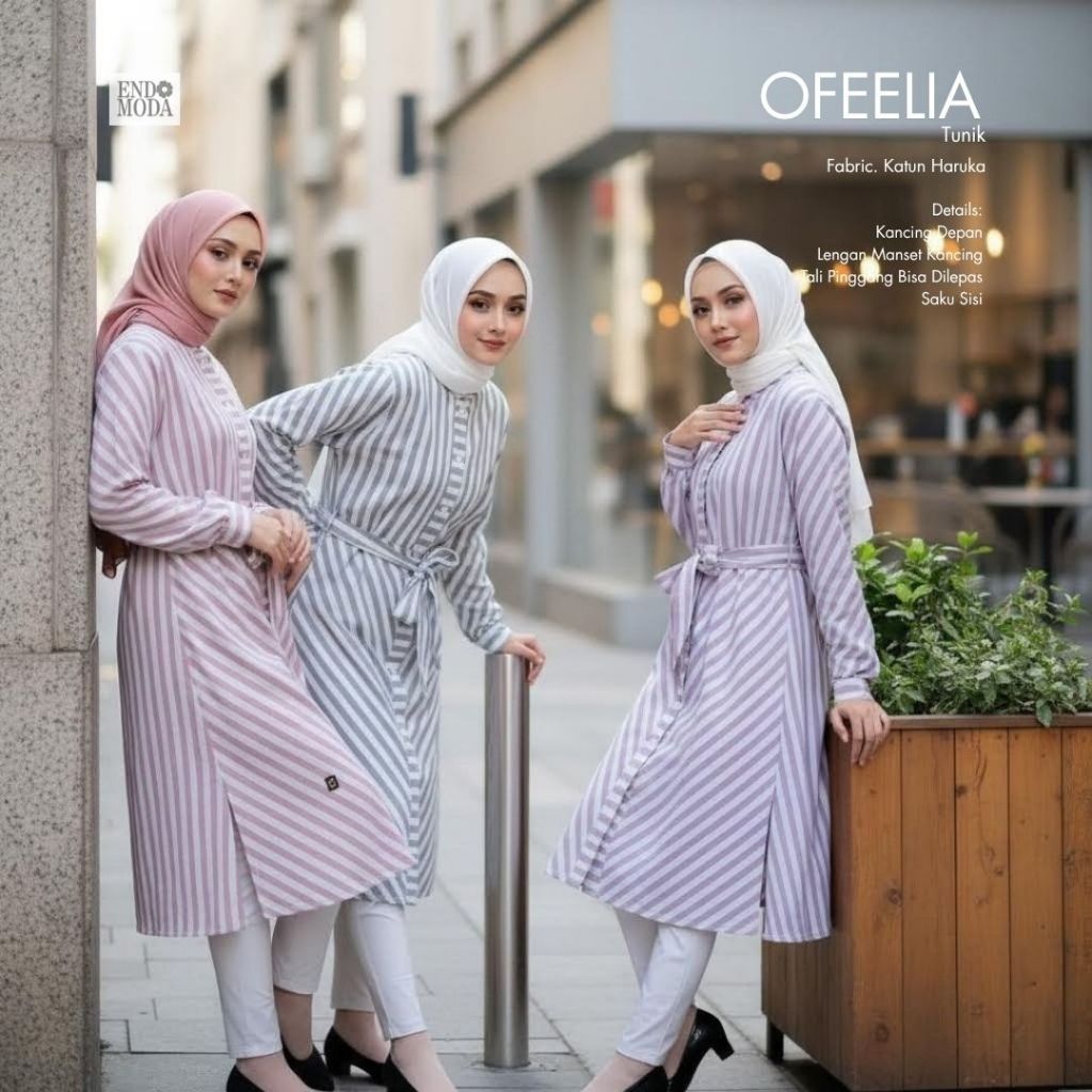 Endomoda Tunik Ofeelia Atasan Wanita Blouse Lengan Panjang Motif Garis