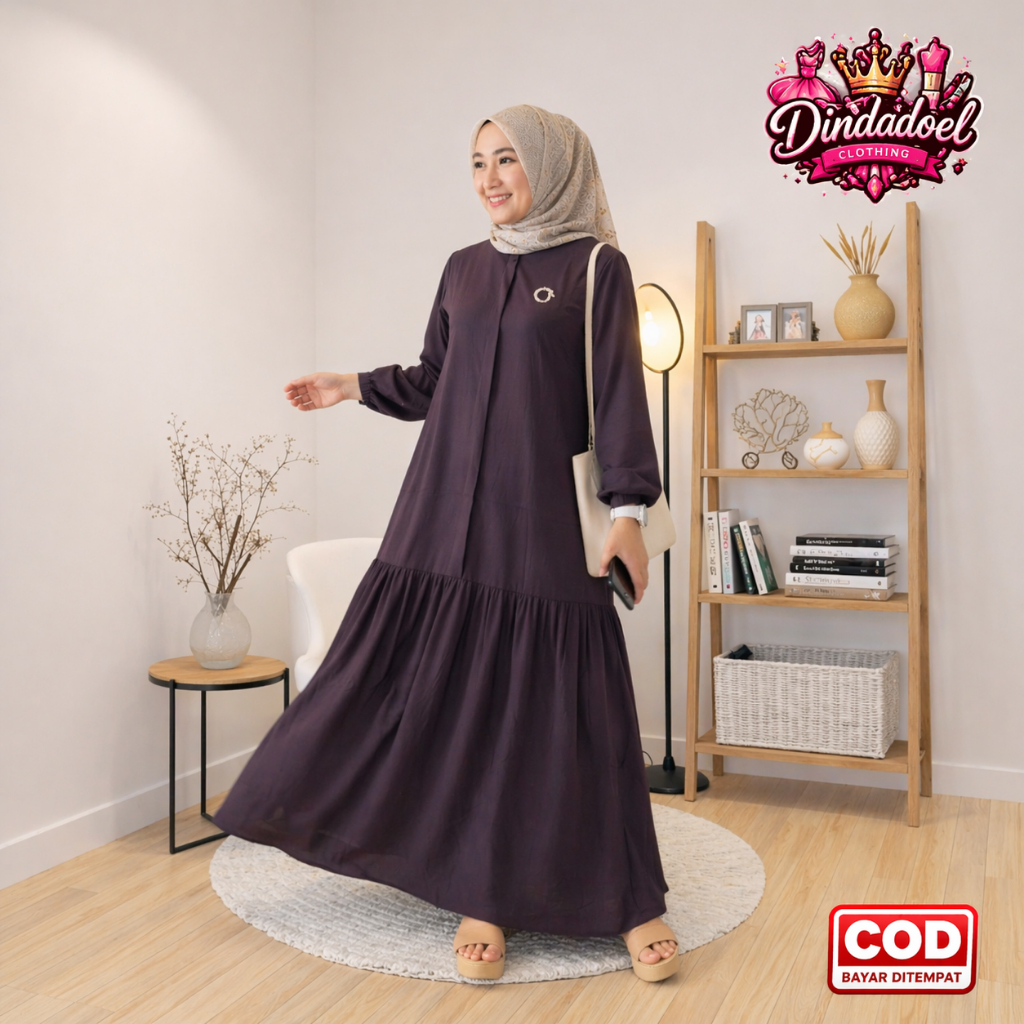 Gamis Dinda Rayon Twill Premium High Quality – Dress Busui Friendly Stylish Kekinian