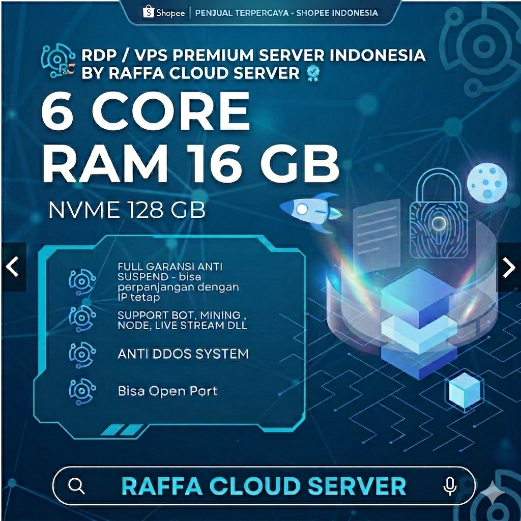 RDP / VPS LEGAL PREMIUM INDONESIA 6 CORE RAM 16 GB MURAH HARIAN, MINGGUAN, BULANAN, TAHUNAN  FULL GA