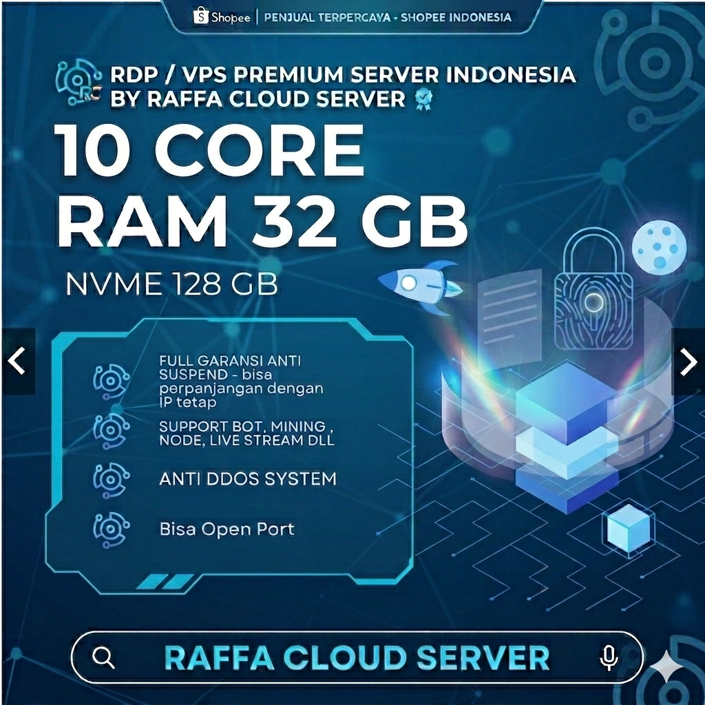 RDP / VPS LEGAL PREMIUM INDONESIA 10 CORE RAM 32 GB MURAH HARIAN, MINGGUAN, BULANAN, TAHUNAN  FULL G
