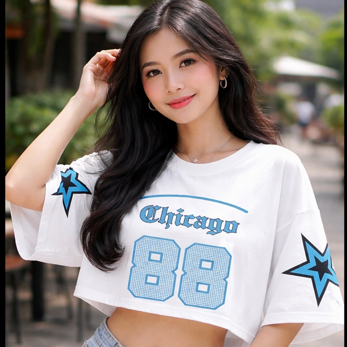 Crop Top Oversize Wanita Murah | Kaos Crop Cewek Korea Aesthetic chicago 88