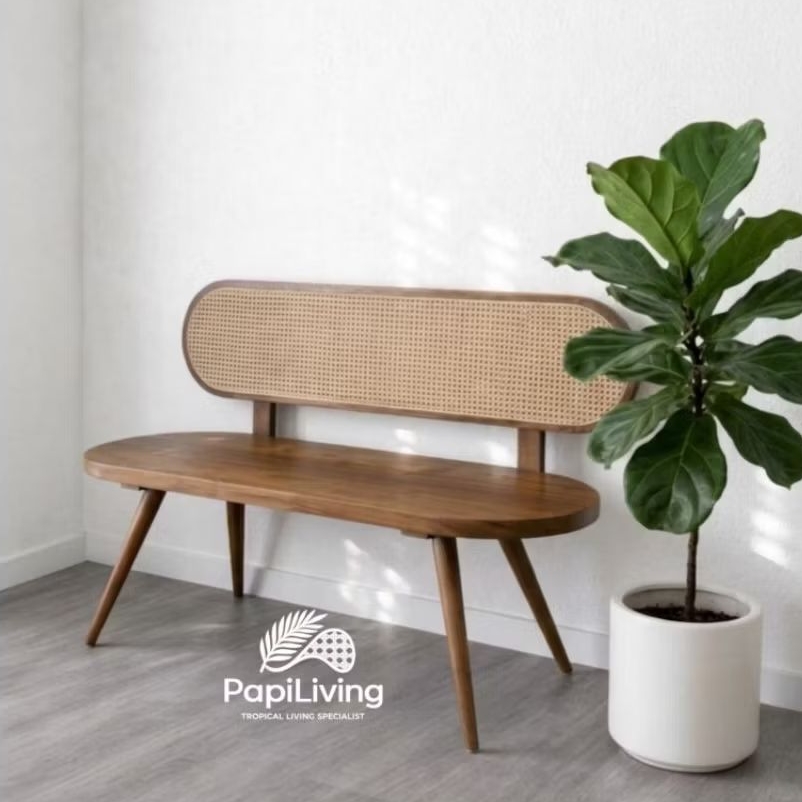 lily Bangku Panjang tropis , bangku santai minimalis, kursi panjang tropical bench  rattan,