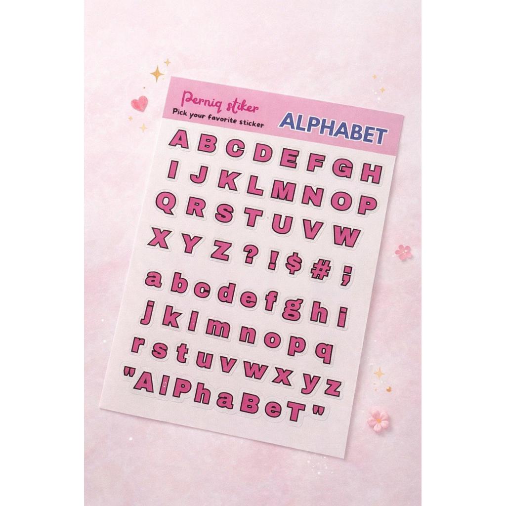 Sticker Cutting huruf ALPHABET A-Z PINK (Huruf besar dan huruf kecil)