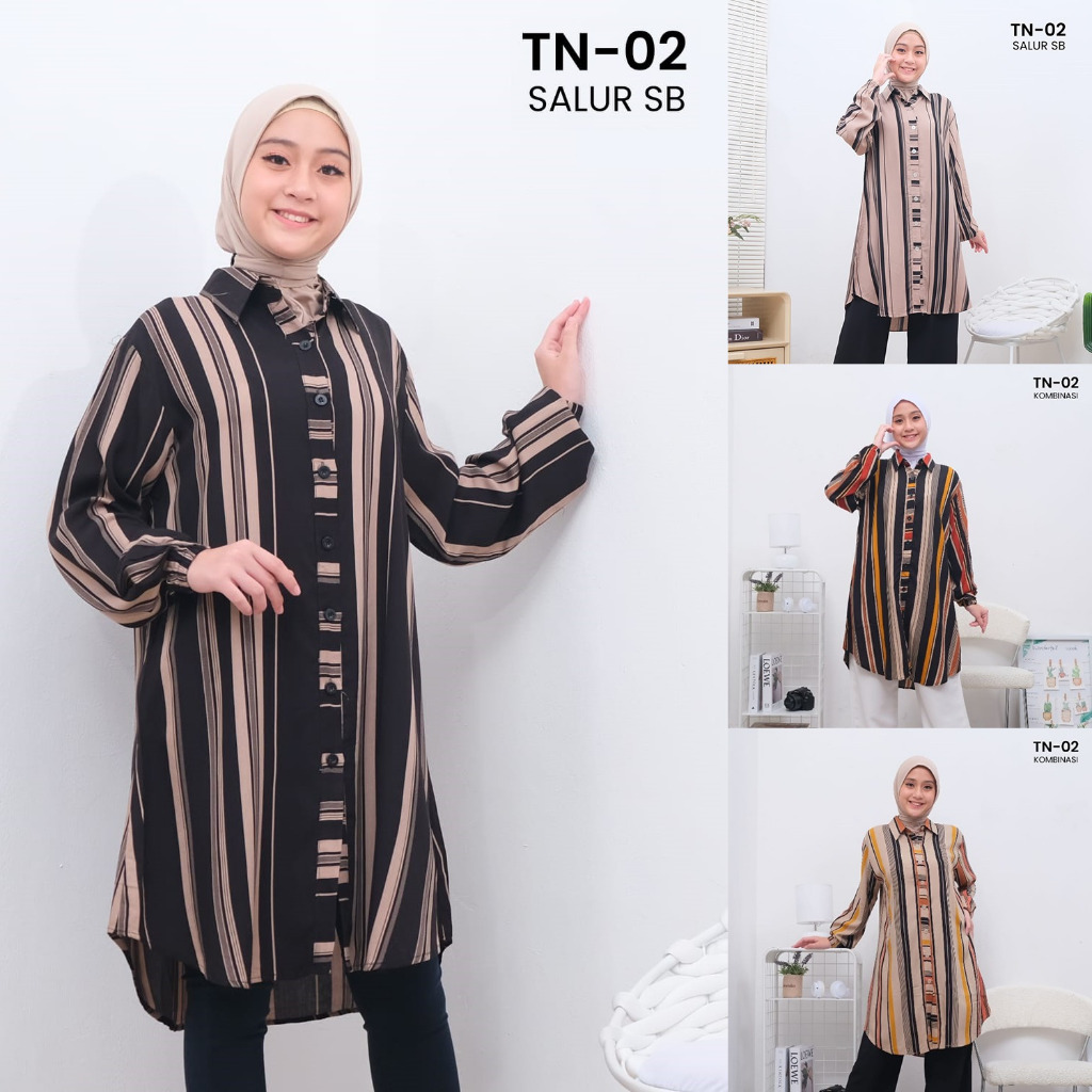 Trend TN-02 Tunik Rayon Armor Premium LD110 LD120 Oversize Atasan Wanita Lengan Panjang Karet