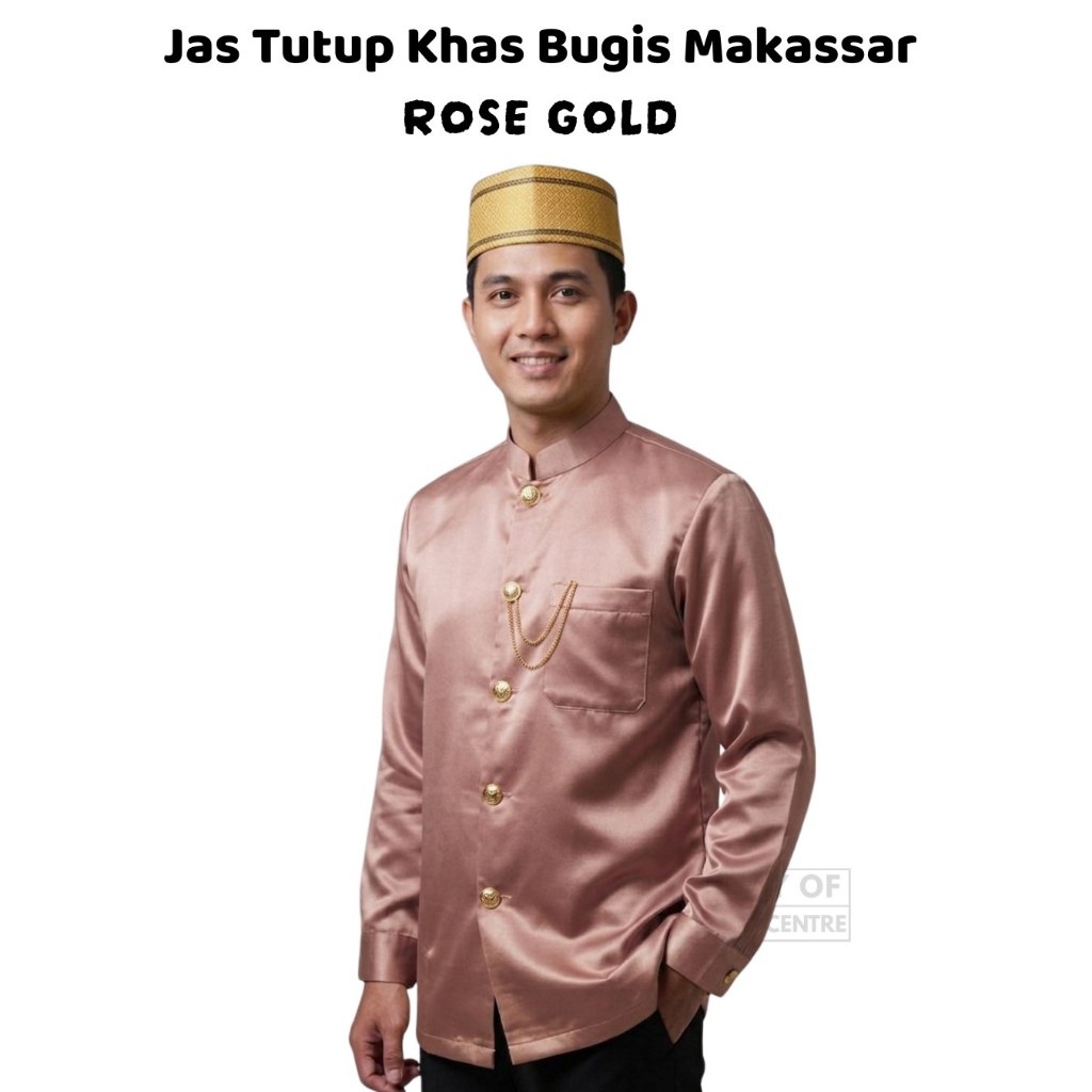 Jas Tutup Bugis Makassar Pria Premium Warna Rose Gold [  Baju Adat Bugis Elegan + Rantai Aksesoris