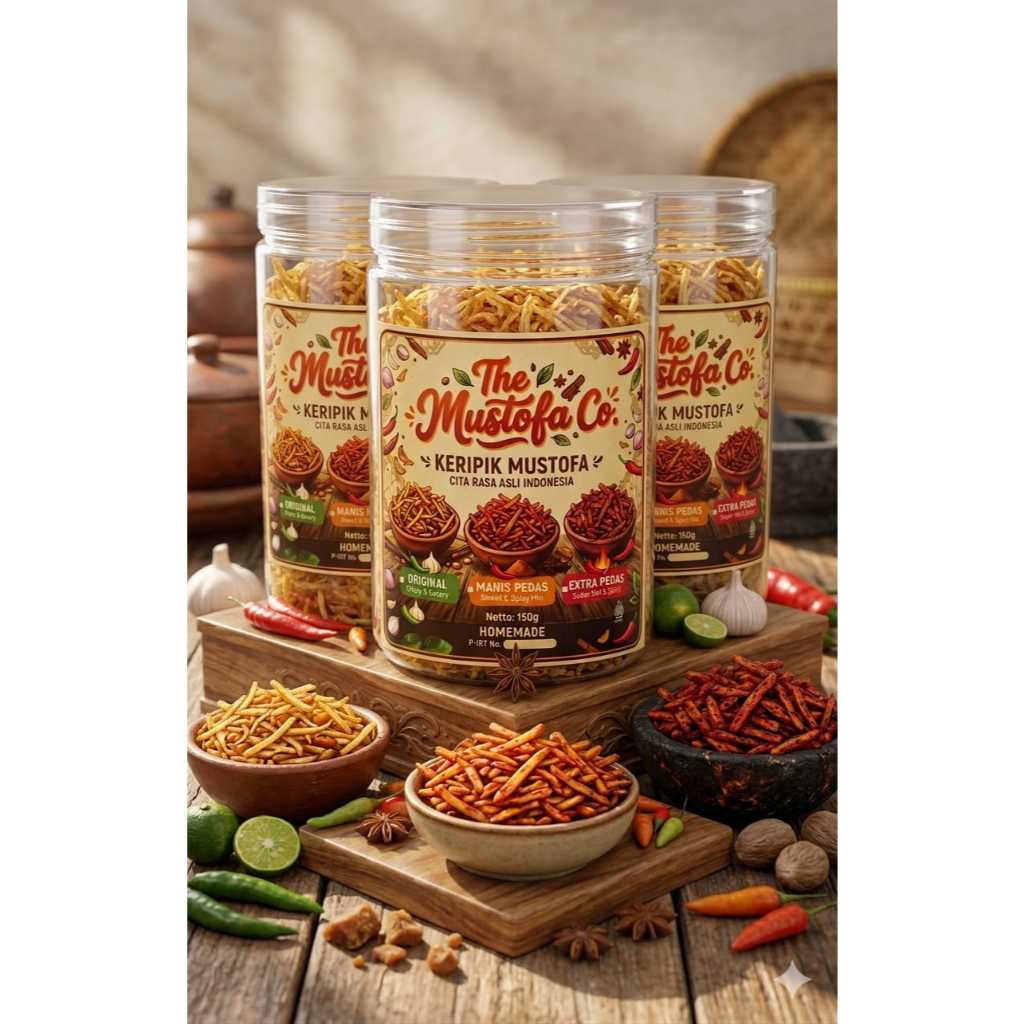 Kering Kentang Mustofa Original Manis Pedas Extra Pedas Kemasan Toples