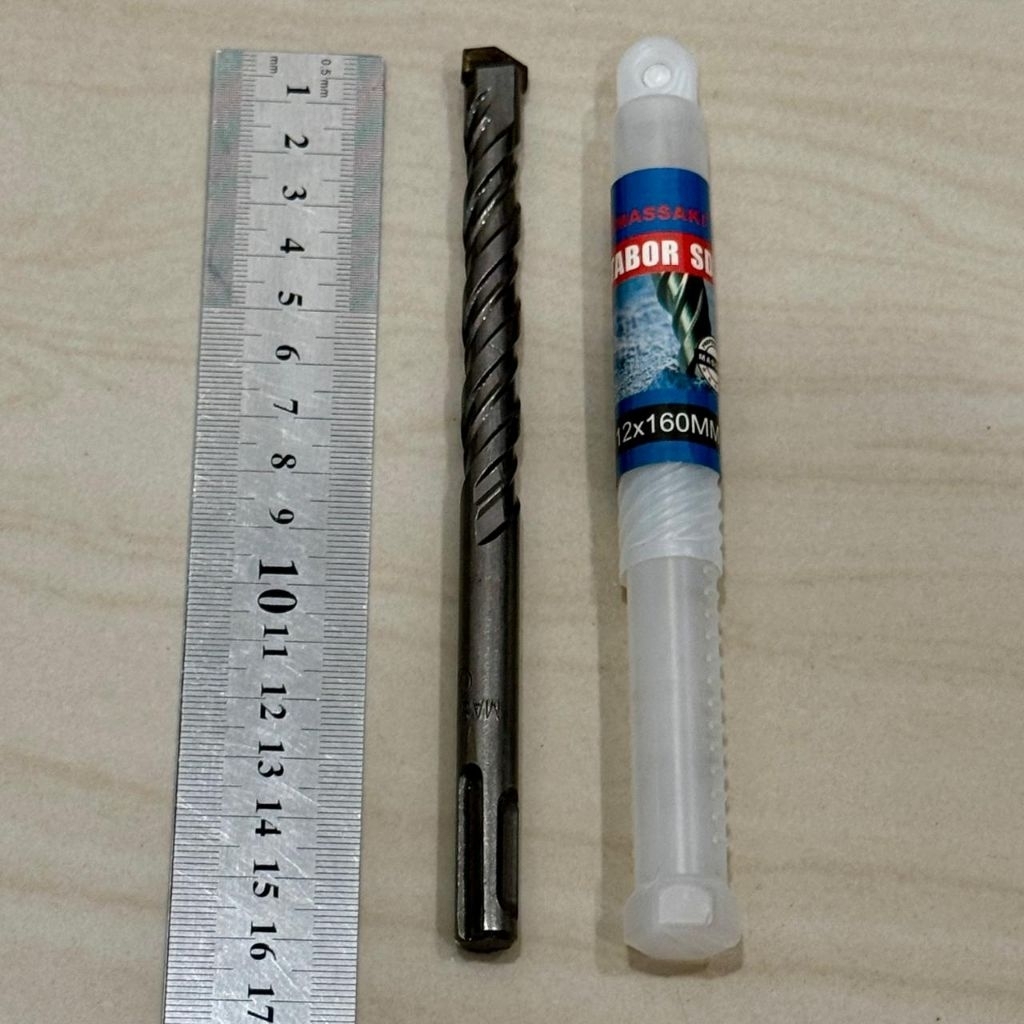 MASSAKI 12x160 Mata bor beton colok 12mm x 16cm sds plus tembok dinding hammer drill 12 mili concret