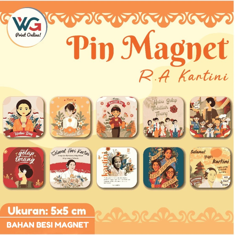 Pin Magnet Kulkas Tema Hari Kartini 5x5 cm - Souvenir Peringatan 21 April Lucu Aesthetic Tempelan Ku