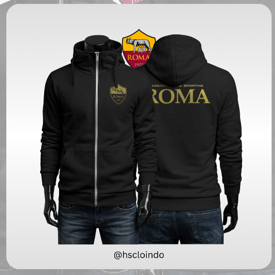HOODIE Zipper Bola HSCLO UCL AS Roma Jaket Big Size Bahan Fleece Ukuran Jumbo XS S M L XL XXL 3XL 4X