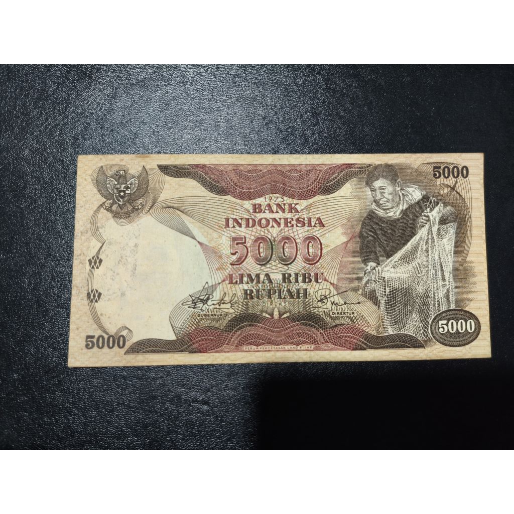 Uang kertas kuno 5000 rupiah tahun 1975 seri penjala