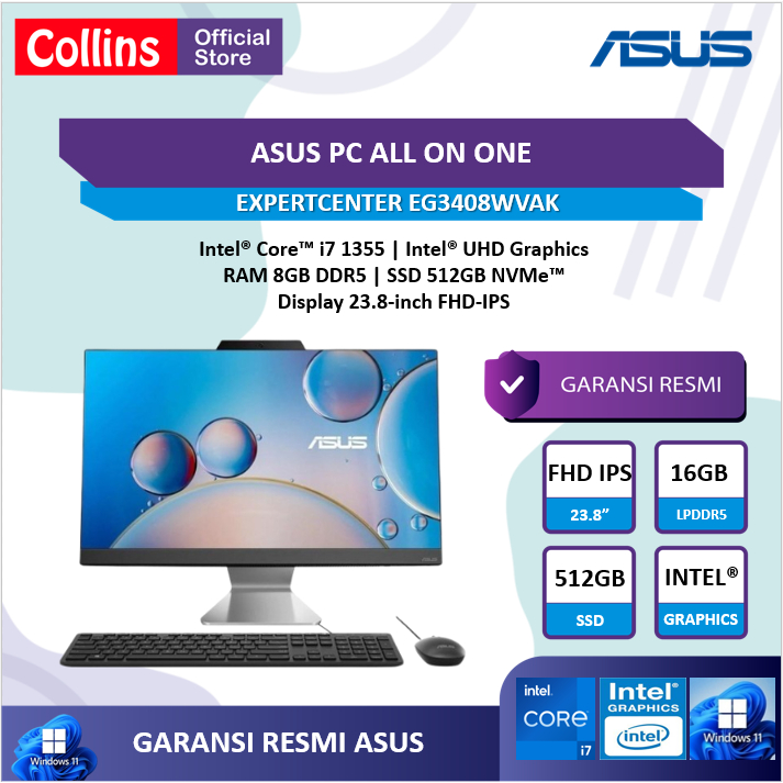Asus Expertcenter PC AIO EG3408WVAK Intel Core i7 1355 RAM 8GB SSD 512GB W11 PRO+M365+OFFICE PRO ORI