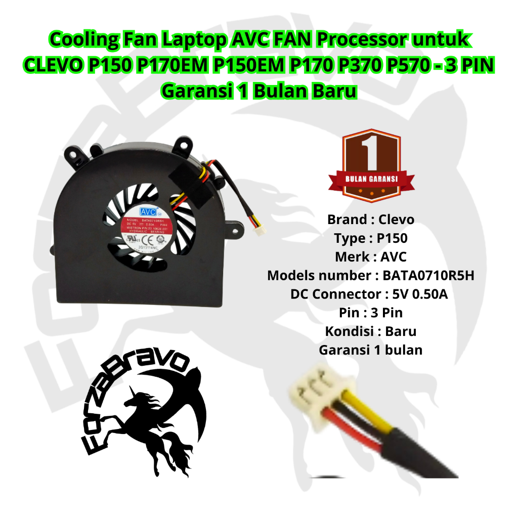 AVC FAN Processor untuk CLEVO P150 P170EM P150EM P170 P370 P570 - 3 PIN BATA0710R5HDC 5V 0.50A Baru 