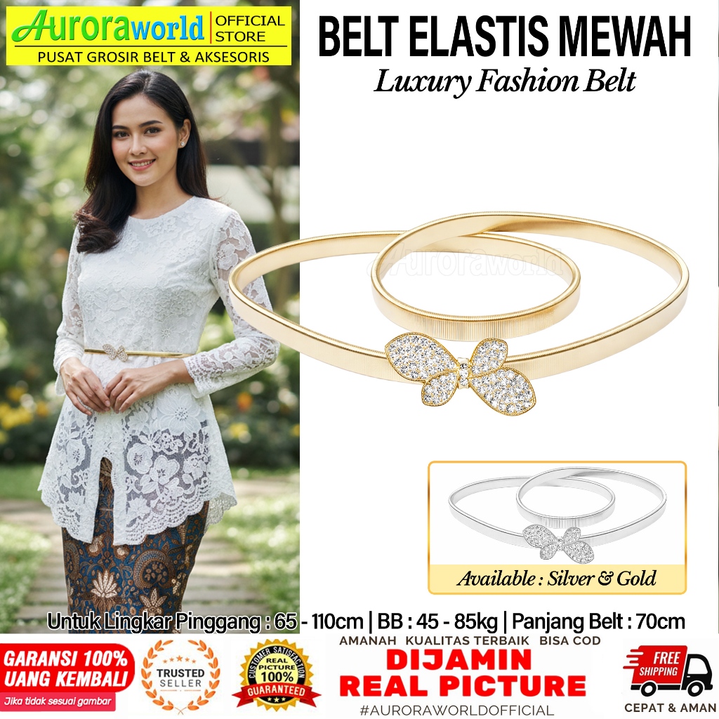 AURORAWORLD BELT ELASTIS GESPER WANITA SABUK BESI IKAT PINGGANG UNTUK DRESS KEMEJA GAMIS TUNIK