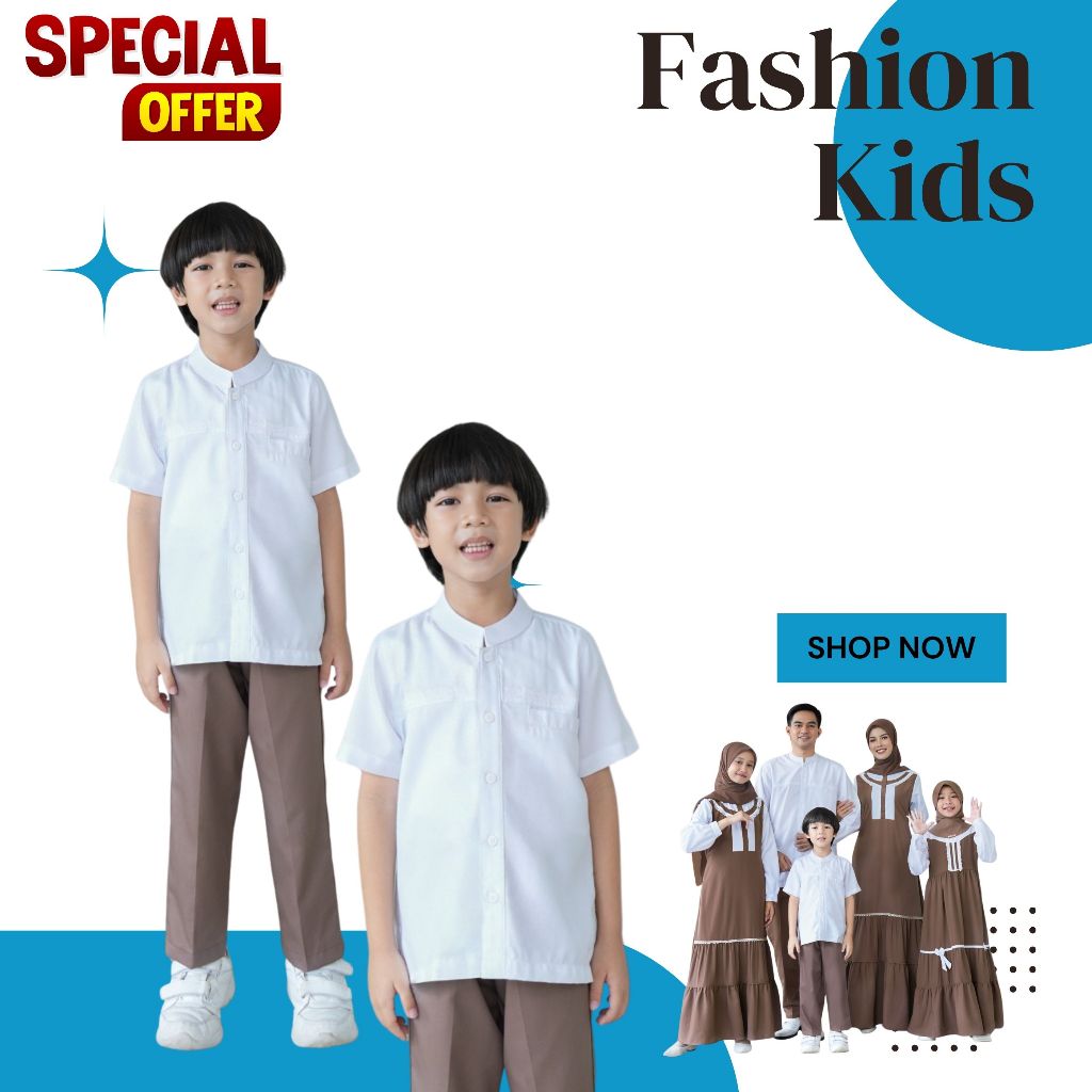 Baju Stelan Koko Anak Set Celana Seply KLIKO 203  WHITE SAND