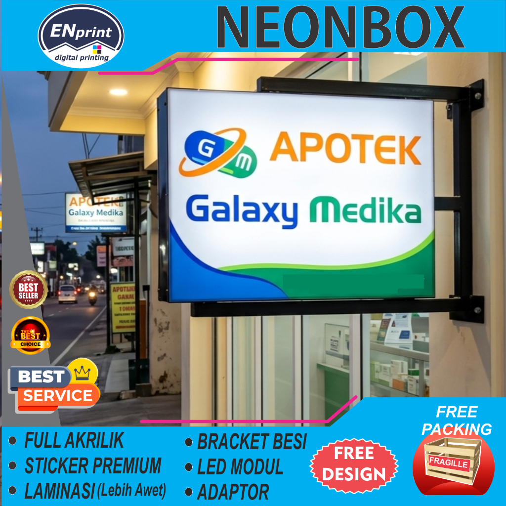 Neon Box Custom 2sisi Full AKRILIK 3mm ukuran 90x60,100x50,80x50,70x50,60x60