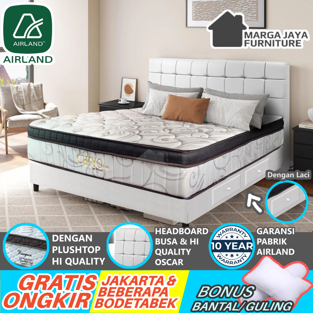 Spring Bed SET AIRLAND CHIYO Euro Plush Top ORIGINAL 100% ORI 120x200 160x200 180x200 120 160 180 20