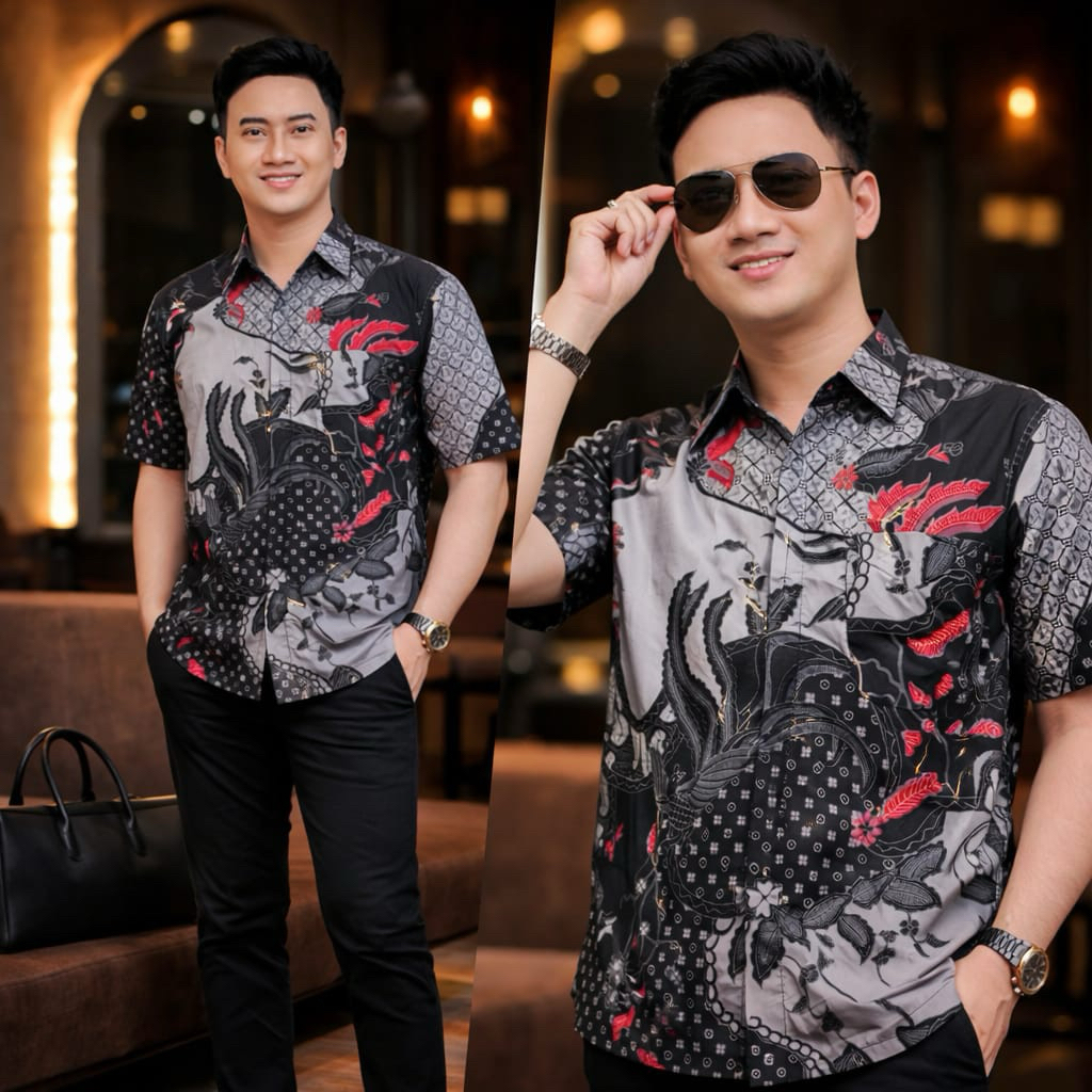Hem Batik Pria Lengan Pendek Motif Simple Elegan | Kemeja Batik Pria Nyaman Dipakai