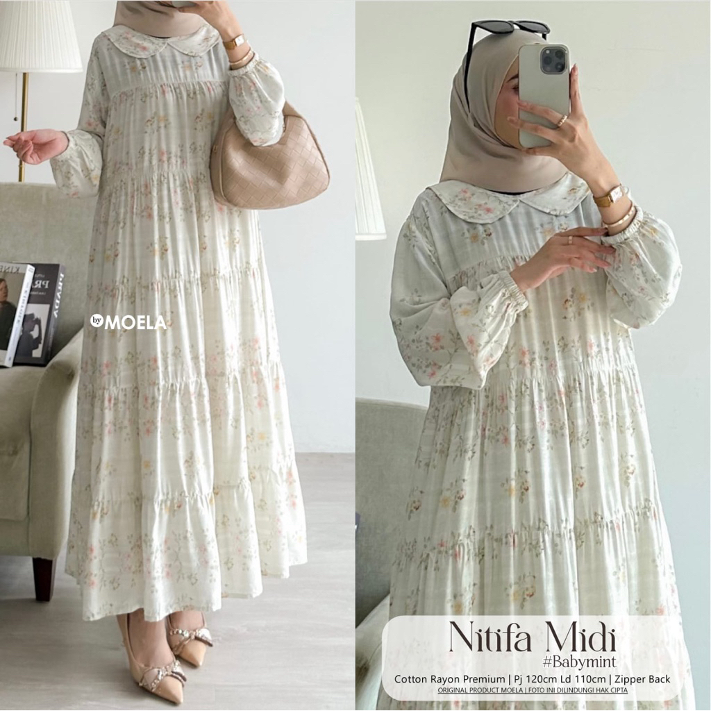 Gamis Midi Dress Busui Motif Kombinasi Original Moela "Part 1"