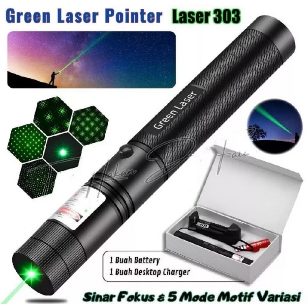 Laser Hijau Pointer 303 / Green Laser 303 Laser Jarak Jauh Baterai Charge