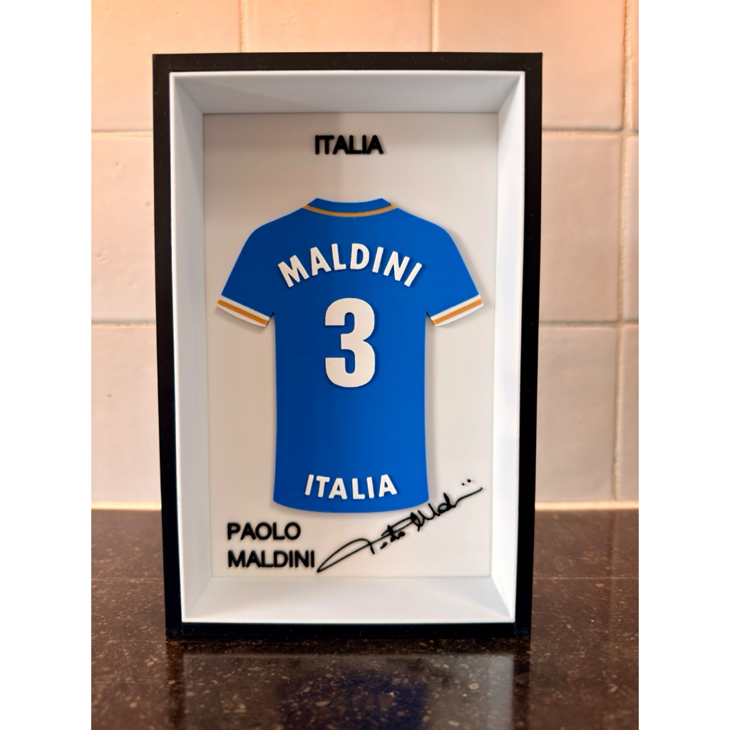 Pajangan Jersey Paolo Maldini Italia 3D Printed Kit Card Jersey Frame Legenda Sepakbola Azzurri Hias