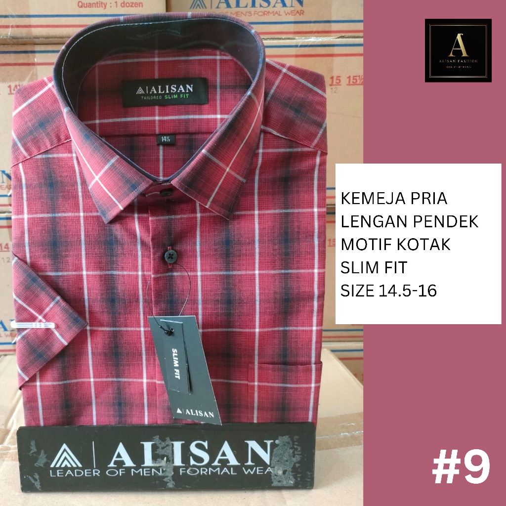 Alisan Kemeja Pria Lengan Pendek Motif Kotak