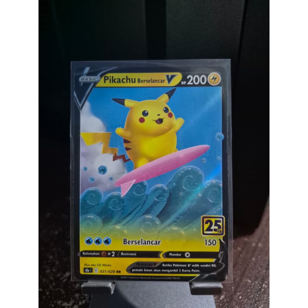 Pikachu Berselancar V RR Kartu Pokemon 25th Anniversary Collection TCG Indonesia