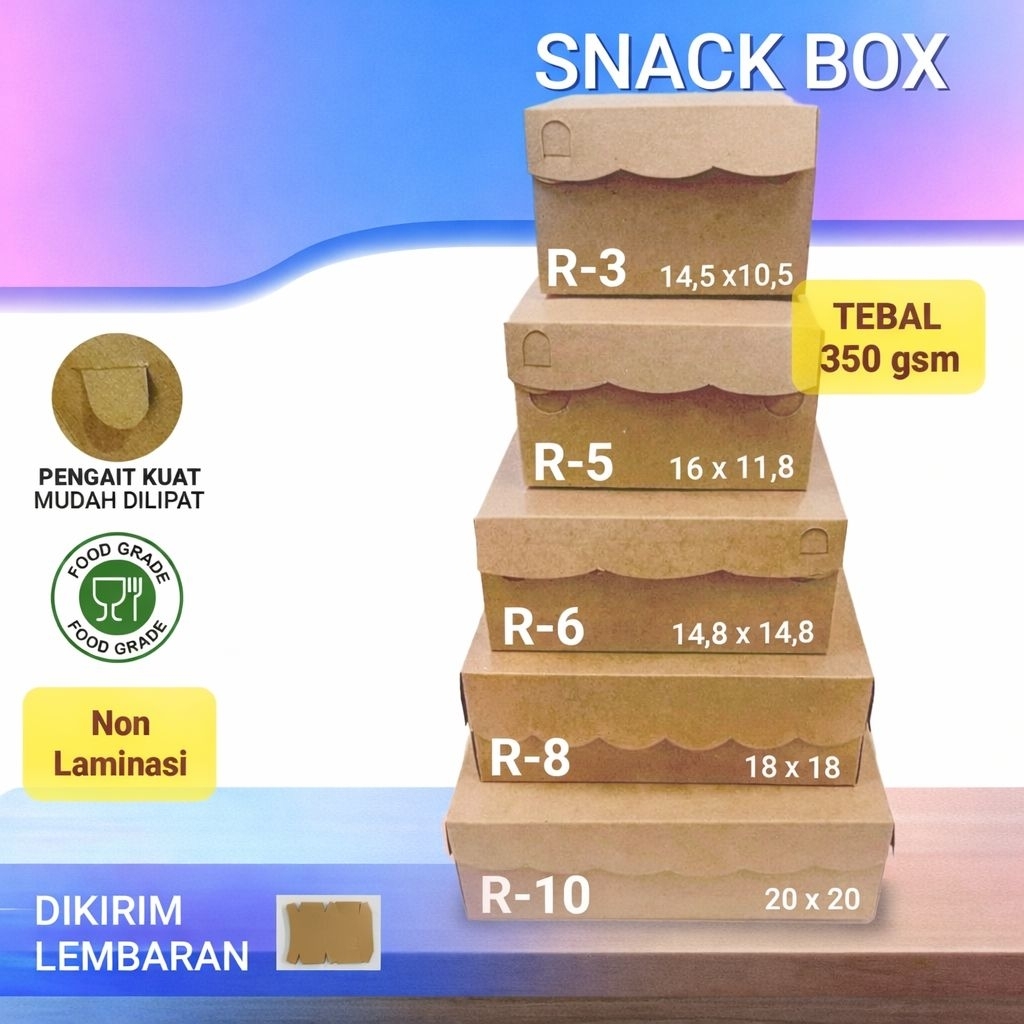 (1pak=100pc) Kotak Kue Snack Box R Series Tanpa Laminasi Tebal & Kokoh